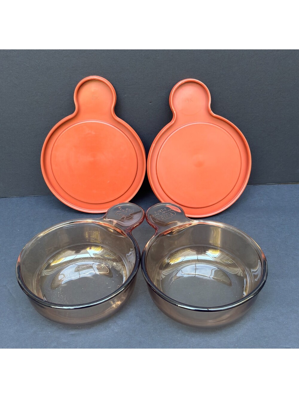 2 Corning Ware VISIONS V-150-B Amber Glass Heat N Eat GRAB IT BOWLS w Lids